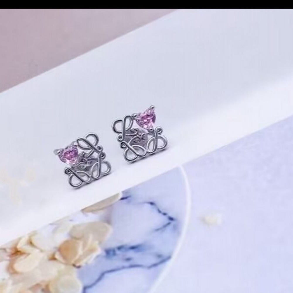 Loewe Silver and Pink Stud Earrings